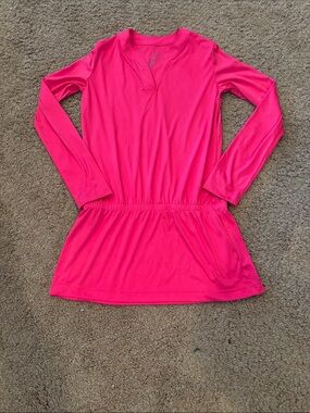 Kid’s Long-Sleeve V-Neck dress in Bright Pink